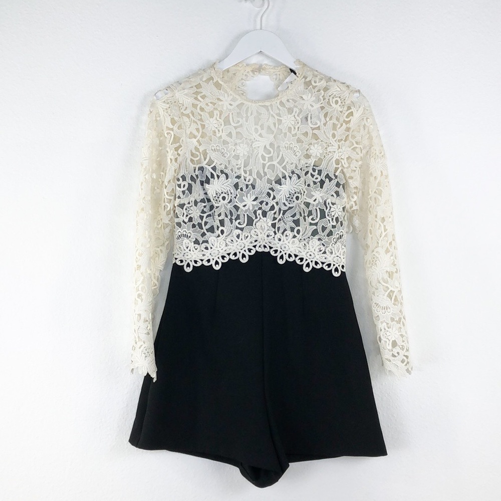 Topshop Black White Lace Top Shorts Romper NWT - Picture 2 of 10